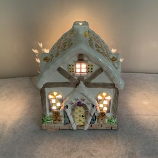 Vintage Ceramic Christmas Village Gingerbread House Night Light Figurine