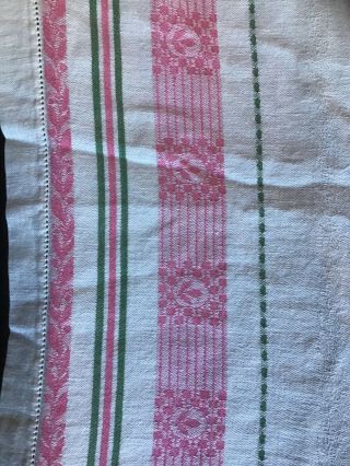 Vintage White Damask Tablecloth With Pink And Green Border 2