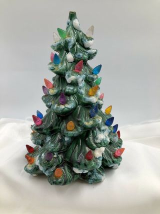 Vintage Small Ceramic Flocked Christmas Tree Multi Colored With No Base 9 1/2”