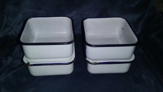 4 Vintage Antique Enamelware Refrigerator Ice Box Containers W/ 2 Lids