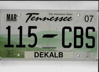 Tennessee Passenger 2007 License Plate " 115 Cbs " Natural Dekalb