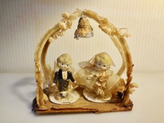 Antique Victorian Wedding Cake Topper Bride And Groom Porcelain Dolls 1920s