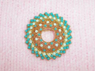 Vintage Sarah Coventry Faux Turquoise Opalescent Rhinestone Pin