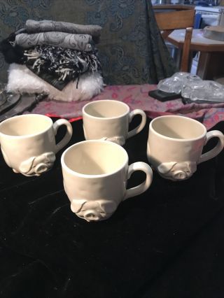 Vintage Fitz And Floyd 1977 Pig Face Porky Coffee Tea Mugs Set Of 4