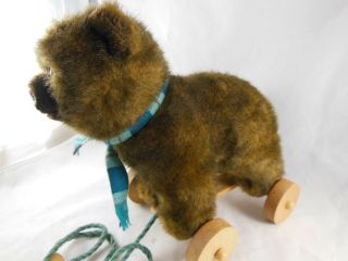 Vintage 1986 Applause Plush Teddy Bear on Wheels Pull Toy Brown 10 