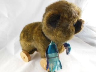 Vintage 1986 Applause Plush Teddy Bear on Wheels Pull Toy Brown 10 