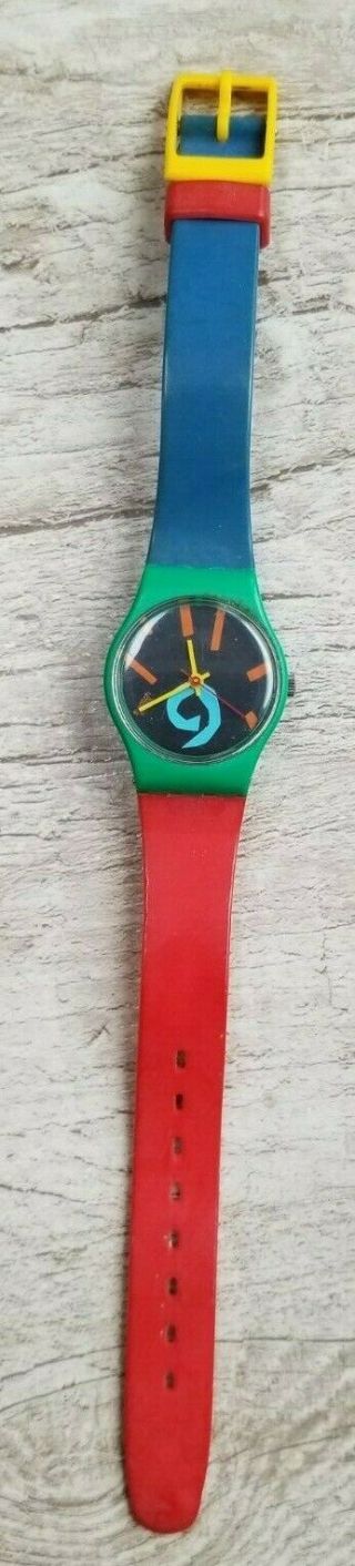 Vintage 1980 ' s SWATCH Watch Abstract Art Red Green Blue - - S 612 2