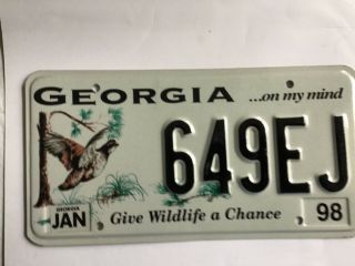 1998 Georgia Wildlife License Plate Tag Specialty