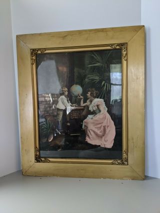 Vintage Victorian Print Of Mother And Child Antique Gold Gilt Rgencey Frame