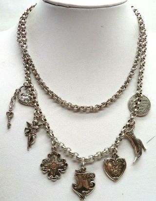 Stunning Vintage Estate Double Strand Silver Tone Charms 17 " Necklace 3997k