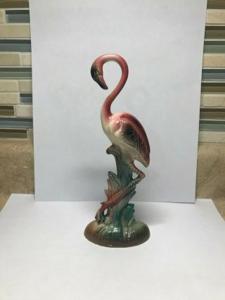 Vintage Pink Flamingo Ceramic Figurine 7 1/2 " Tall Mid Century Modern
