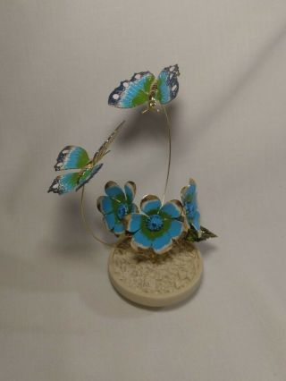 Retro Vintage Colorful Metal Butterflies And Flowers Sculpture