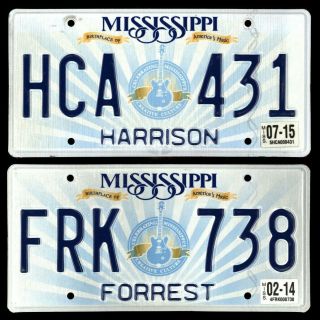 Mississippi 2014 2015 License Plates Frk 738 (forrest) Hca 431 (harrison)