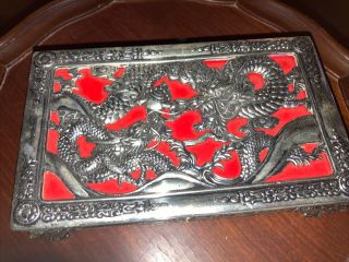Antique Metal Dragon Musical Jewelry Box Made In Occupied Japan