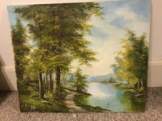 Vintage Irene Cafieri Oil Painting Landscape River Scene 20x24 Inches
