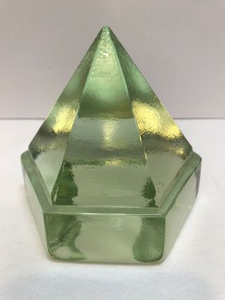 Antique Large Deck Prism 6 Sided Light Green Glass Paperweight 4.  5 "