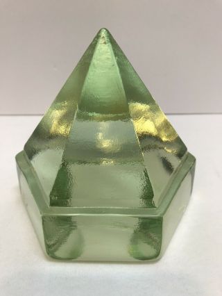 Antique Large Deck Prism 6 Sided Light Green Glass Paperweight 4.  5 