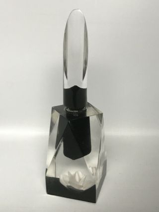 Vintage Clear Acrylic Perfume Bottle Clear/ Black With White Flower