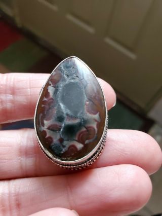 Vintage Silver Tone Navajo Native American Indian Style Ring Septarian Fossil