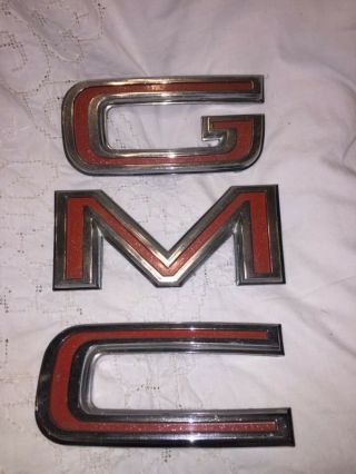 Vintage Large Gmc Truck Front Grille Letters Oem Metal 6 1/2” X 3 " Good Cond