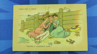 Vintage Reg Carter ? Comic Postcard 1911 Beach Glamour Crab Here For A Week