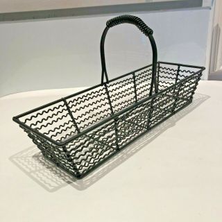 Vintage Black Rectangle Metal Wire Mesh Basket With Handle Kitchen 13.  8 X 5 "