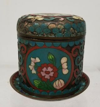 Antique Vintage Chinese Cloisonne Enamel Tea Caddy Covered Jar