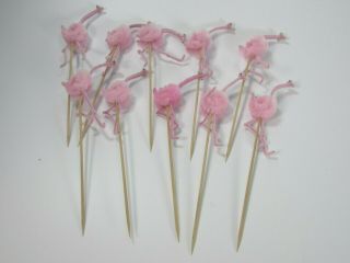 10 Chenille Bird Picks Pink Ostrich Flamingo Pick Appetizer 28885 Vintage