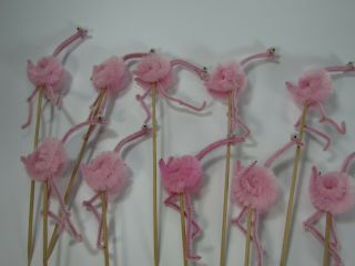 10 Chenille Bird Picks Pink Ostrich Flamingo Pick Appetizer 28885 Vintage 2