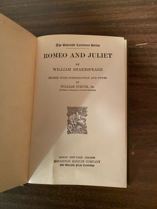 1911 Vintage Riverside Literature Series Shakespeare ' s ROMEO and JULIET 2
