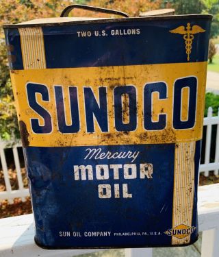 Vintage Sunoco Motor Oil Can 2 Gallon Sun Oil Metal Can