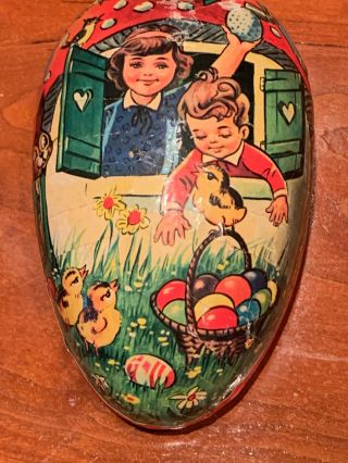 Vintage Paper Mache Rabbit Easter Egg Made In West Germany With Children 2