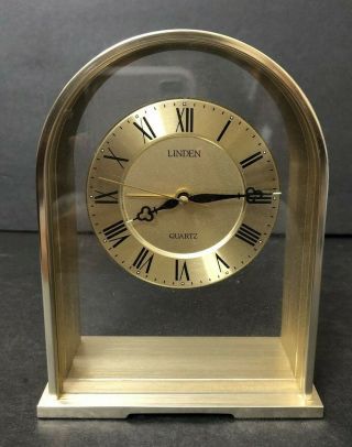 Vintage Linden Quartz Table Clock Brass & Glass Hg528b