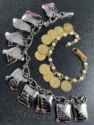 Vintage Christian Charm Bracelets Ten Commandments Gold & Silver Lot2