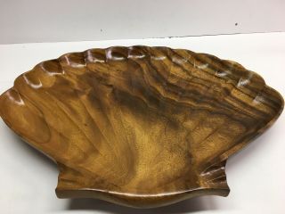 Huge Vintage Hand Carved Monkey Pod Wood Clam Shell Bowl Platter