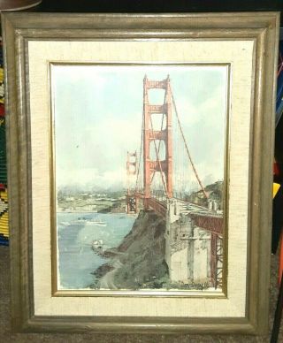 1968 Don Davey Vintage Framed Art Print San Francisco Golden Gate Bridge (pb)