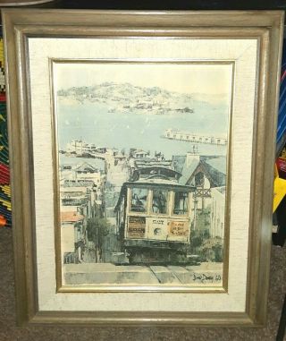 1968 Don Davey Vintage Framed Art Print San Francisco Trolley Car (pb)