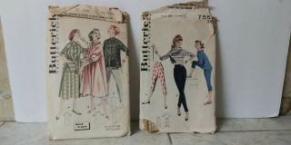 Vintage Butterick Sewing Patterns (2) 50s 60s Fashion Cigarette Pants House Coat