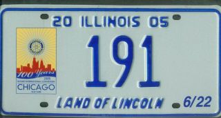 Illinois 2005 License Plate " 191 " Rotary International 100 - Year Chicago