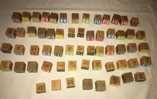 60 Vintage Wooden Wood Abc Alphabet Blocks Numbers Letters Animals Crafts