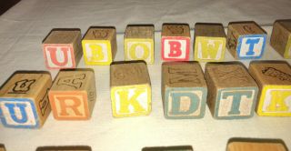 60 VINTAGE WOODEN WOOD ABC ALPHABET BLOCKS Numbers LETTERS Animals CRAFTS 2