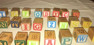 60 VINTAGE WOODEN WOOD ABC ALPHABET BLOCKS Numbers LETTERS Animals CRAFTS 3