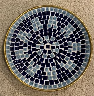 Vintage Hand Crafted Mosaic Round Concave Plate,  8 Inches In Diameter