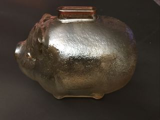 Vintage Anchor Hocking Large Light Amber Textured Glass Pig Piggy Bank 6” Long