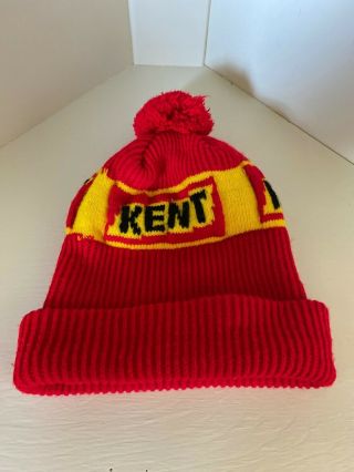 Vintage Kent Feeds Knit Pom Stocking Cap Red/yellow Winter Hat Advertising Farm