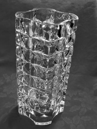 Vintage Square Crystal Modern Geometric Vase Made In France,  10.  5 " Tall,  4.  5 Lbs