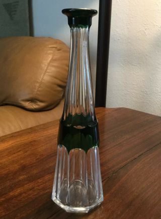 Vintage Val St Lambert Green Cut To Clear Crystal Bud Vase