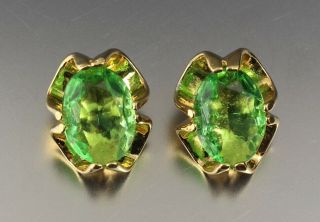 Vintage 60’s Green Crystal Glass Rhinestone Bead Clip Earrings