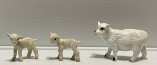 2 Vintage Hagen Renaker Miniature White Lamb Figurines,  Bone China Momma Sheep