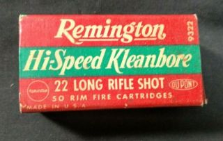 Vintage Remington Hi - Speed Kleanbore 22 Long Rifle Shot 50 Ct Empty Box